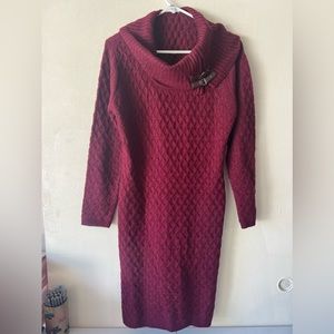 SANDRA DARREN Cowell Neck Sweater Dress with faux leather buckles size Large